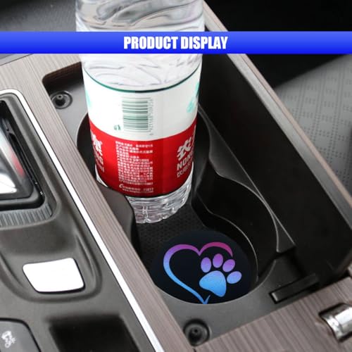 2PCS Car Cup Holder Coasters, 2.73 Inch Absorbent Anti-Slip Shockproof Cup Holder Insert, Dog Paw Heart Print Car Drink Mat, Universal Car Interior Accessories for Vehicles, Trucks, RVs (Blue/Pink)