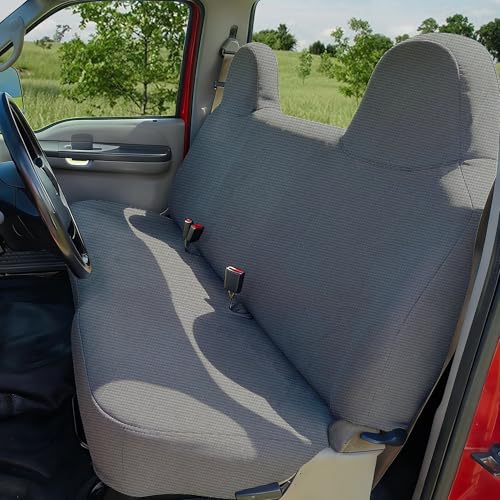 ESMING Custom Fit Front Bench Seat Cover for Ford F250 F350 F450 F550 1999-2007 Super Duty, Durable Oxford Cloth Truck Seat Cover with Utility Pockets - Gray - color: Gray, size: Waterproof Oxford Cloth
