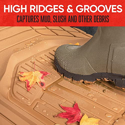 Motor Trend 943-BG FlexTough Defender Car Floor Mats -Next Generation Deep Dish Heavy Duty Contour Liners for Car SUV Truck & Van-All Weather Protection, Trim to Fit Most Vehicles Beige - color: Beige, style: FlexTough NextGen