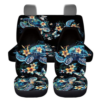 Sea Turtle Car Seat Covers Full Set of 4 Pcs Blue Turtle Car Interior Accessories Cute Pad Breathable Split Bench Seat Pads Fit Cars Truck Van SUV Driver Seat Blanket - color: Blue Sea Turtle