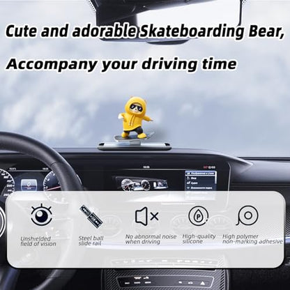 Yellow Skateboard Bear Car Decor Bobblehead Car Dashboard, Car Dashboard Accessories,Funny Cut Gifts for Women Men Boyfriend Girlfriend Car Swinging Ornament - Universal