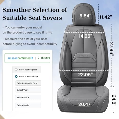 Coverado Seat Covers, Car Seat Covers Front Seats, Automotive Seat Covers, Waterproof Nappa Leather Car Seat Cover, Car Seat Cushion, Gray Seat Covers Carseat Cover Universal Fit for Most Cars - color: Gray-A, size: Front