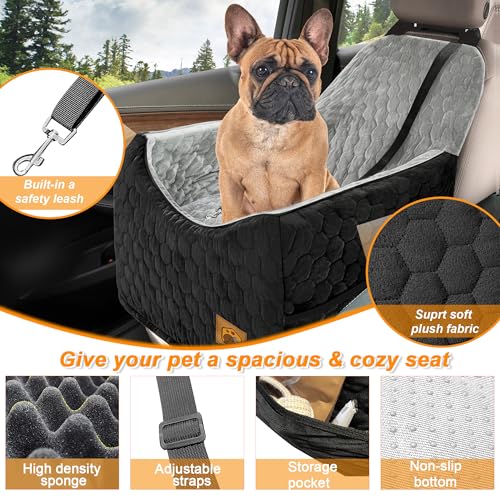 Dog Car Seat for Small/Medium Dogs, Memory Foam Dog Booster Seat, Travel Safety Per Car Seat with Washable Removable Cover, Storage Pockets, up to 35 lbs(BlackGray) - color: Black/Gray