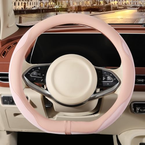 14 inch D Shaped Steering Wheel Cover for Prius Civic, Nappa Microfiber Leather Non-Slip Breathable Fabric, Warm in Winter and Cool in Summer, Pink Small 13.5 inch to 14 inch - color: Pink, size: D Shape-S[13.5''-14'']