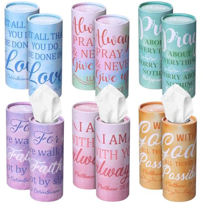 Outus 12 Pcs Christian Car Tissues Cylinder Holder with 3 Ply Facial Tissue Bulk Watercolor Religious Tissue Holder Travel Tissues Boxes Container for Home Mother's Gift for Church Ladies - style: Blending