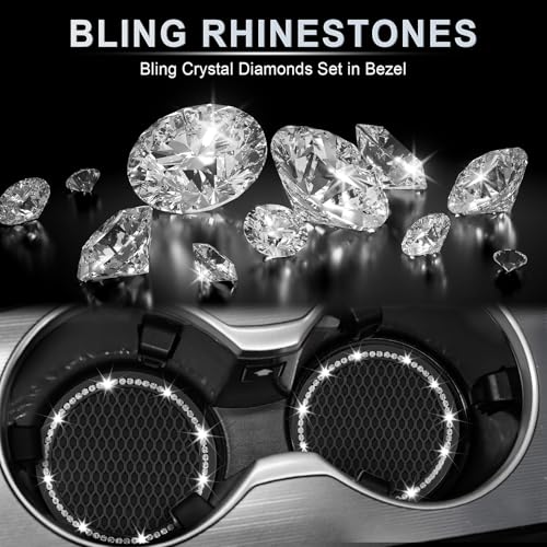 Car Cup Holder Coaster, Insert 2 Pack Universal Auto Anti Slip, Bling Crystal Rhinestone Car Interior Accessories-Black