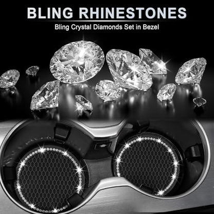 Car Cup Holder Coaster, Insert 2 Pack Universal Auto Anti Slip, Bling Crystal Rhinestone Car Interior Accessories-Black