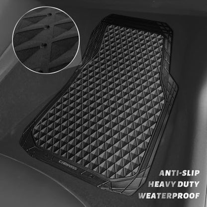 CAR PASS Black Rubber Car Mats, All-Weather Floor Mats Full Set Durable Anti-Slip 3D Rhombus Waterproof Automotive Pad Trim to Fit Liner Universal Fit for Sedan SUV Truck Van, 4 Pcs All Black Rubber - color: All Black
