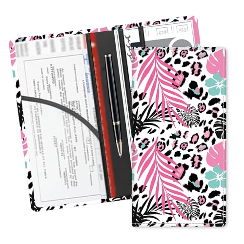 Leather Car Registration and Insurance Card Holder, Cute Car Accessories Vehicle Glove Box Car Organizer for Documents, Cards, License Boho Leaf Leopard - color: Boho Leaf Leopard