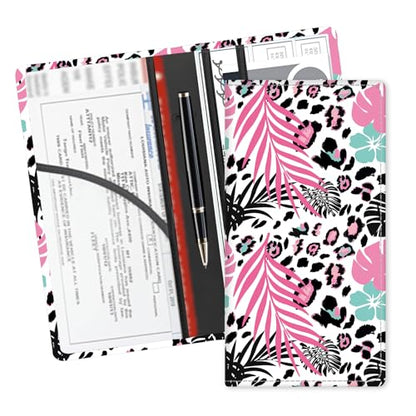 Leather Car Registration and Insurance Card Holder, Cute Car Accessories Vehicle Glove Box Car Organizer for Documents, Cards, License Boho Leaf Leopard - color: Boho Leaf Leopard