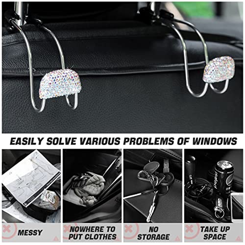 Car Headrest Hook, 2 Pack Bling Backseat Organizer Hanger for Purse Clothes Grocery Bag, Rhinestones Auto Headrest Storage Holder, Universal Car Seat Accessories for Most Vehicle (AB) - color: AB
