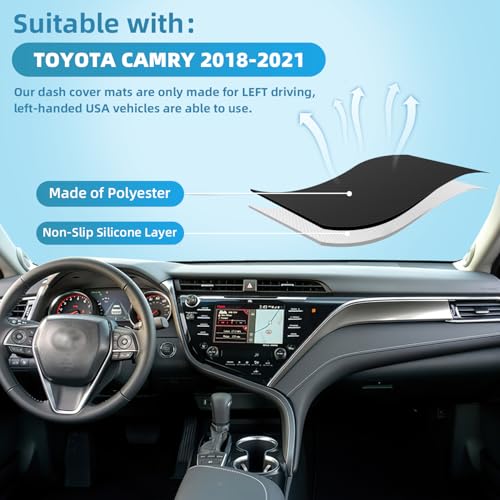 Dashboard Dash Cover Mat for Toyota Camry 2018 2019 2020 2021 2022 2023 Polyester Custom Fit Toyota Camry Accessories Dash Cover Black Trim (Camry 2018-2023, Black) - size: Toyota Camry 2018-2023