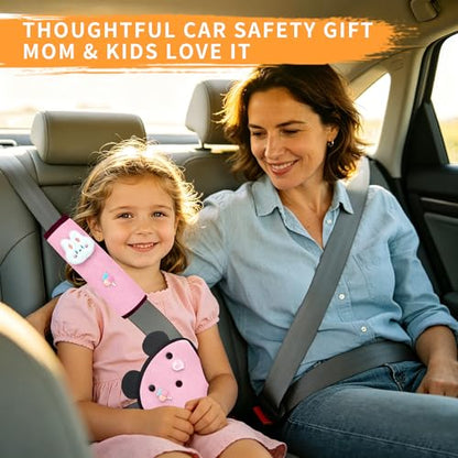 Cute Bunny Seat Belt Cover Pads for Kids – Soft Mesh Seatbelt Cushion, Shoulder & Belly Protector, 2-Piece Set - color: Bunny(pink)