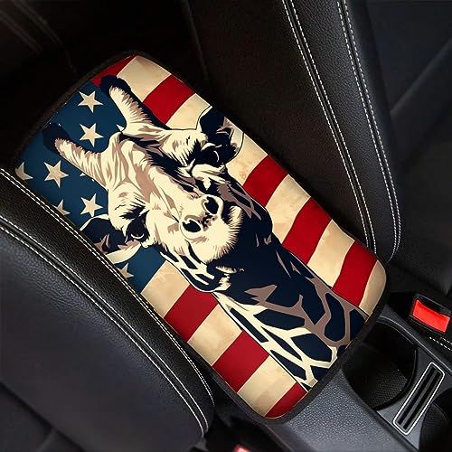 Car Center Console Pad, Universal Waterproof Car Armrest Seat Box Cover, Car Interior Accessories for Most Vehicle SUV Truck Vintage American Flag Griaffe Car Armrest Pad - color: vintage american flag griaffe