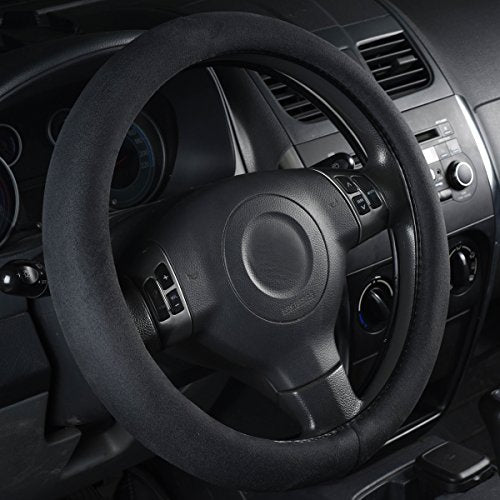 CAR Pass Black Faux Suede 14.5-15 Inch Memory Foam Steering Wheel Covers Breathable Anti-Slip Odorless Steering Wheel Universal Fit for Men Women - color: Black