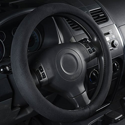 CAR Pass Black Faux Suede 14.5-15 Inch Memory Foam Steering Wheel Covers Breathable Anti-Slip Odorless Steering Wheel Universal Fit for Men Women - color: Black