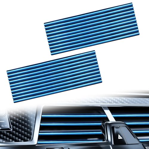 Automotive 20PCS Universal Car Air Conditioner Vent Trim Decoration Strip Bendable Vent Outlet Trim for Most Cars SUVs and Trucks with Straight Grilles, Blue - color: Blue