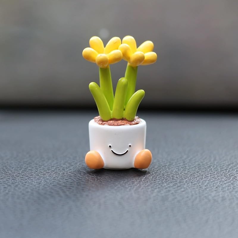 Cute car Accessories for Women,Mini Flower Pot Elf Car Ornament, Adorable mini Plant Car Interior Dashboard Accessories (AB) - style: AB
