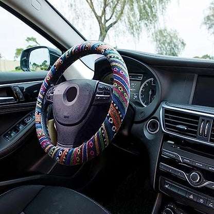 Valleycomfy Boho Steering Wheel Covers for Women Cloth Bohemian Universal 15 inch Baja Blanket Enthic - color: ClothA
