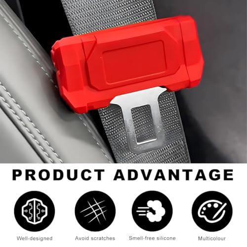2 PCS Car Seat Belt Buckle Covers, Anti-Scratch Silicone Auto Seatbelt Clips Protector, Universal Seat Belt Buckle Protective Sleeve for SUVs Vans Trucks, Car Accessories (Red) - color: Red