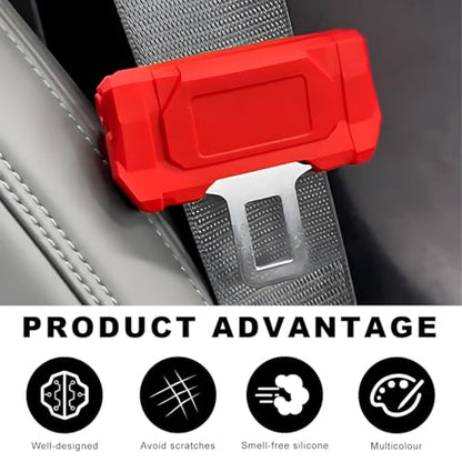 2 PCS Car Seat Belt Buckle Covers, Anti-Scratch Silicone Auto Seatbelt Clips Protector, Universal Seat Belt Buckle Protective Sleeve for SUVs Vans Trucks, Car Accessories (Red) - color: Red