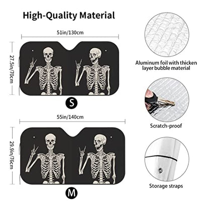 Halloween Skeleton Funny Skull Windshield Sun Shade Front Protector Folding Car Sun Visor Blocks Uv Rays Keeps Your Vehicle Cool - color: Halloween Skeleton Funny Skull