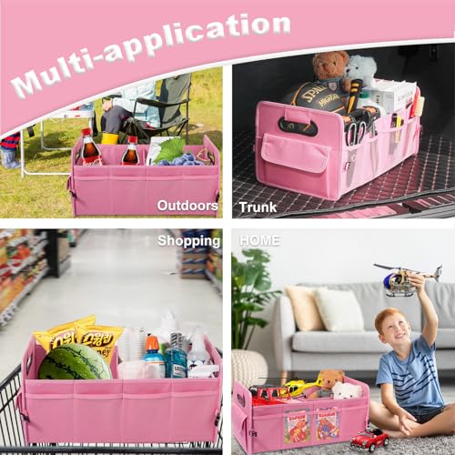 Car Trunk Organizer, Car Organizers and Storage Collapsible Multi Compartment Container Box, Adjustable Car Accessories for SUV Sedan Truck, Large Size, Pink - color: Pink, size: Large