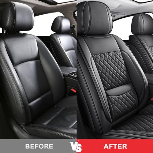 2PCS Front Seat Covers,Car Seat Covers Full Coverage Leather Car Seat Protector Waterproof Automotive Seat Covers Universal Vehicle Cushion Cover Fit for Cars SUV Pick-up (Black,2PCS Front) - color: Black, size: 2CPS Front