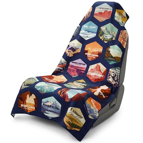 Hahafelt Car Seat Towel Covers with Storage Bag, 63 x 32 Inch Universal Non Slip Waterproof Sweat Protector for Car Truck, Gym Swimming Running, Machine Washable(2 Pack,Multi National Parks 1) - style: Multi National Parks 1
