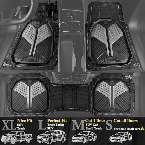 CAR PASS Heavy Duty Rubber Car Mats, Deep-Dish Car Floor Mats All Weather, Universal Two-Tone Trim-to-Fit for SUVs Trucks Sedans, Waterproof Anti-Slip, 3 Pieces V12 Black and Metallic Gray - color: Black and Gray
