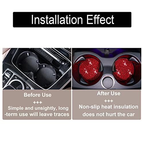 Bling Cup Holder Insert Coaster- 2.75 inch Silicone Anti-Slip Shockproof, Universal Fashion Car Interior Accessories for Women (Red, 2 PCS)
