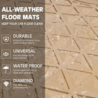 CAR PASS Bling Diamond Car Mats Rubber Floor Mats Full Set Anti-Slip 3D Rhombus Waterproof Trim to Fit Liner Universal Glitter Crystal Sparkly Shining Rhinestone Girl Women SUV Sedan Van, Beige Rubber - color: Beige Rubber
