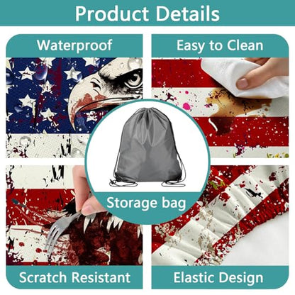 American Flag Picnic Table Cover with Bench Covers Waterproof Windproof Elastic Fitted Outdoor Camping RV Tablecloths with Drawstring Bag Reusable Rectangle Tables and Seats Cover 30X72IN 30X96IN - color: Red, size: 30" x 96" (Rectangular)