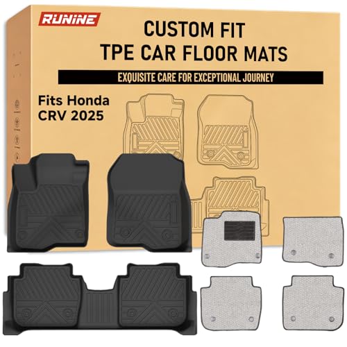 CRV Floor Mats for Honda CRV 2023 2024 2025 2026 (Gasoline & Hybrid), All Weather Protection TPE Car Mats Custom Car Liners Accessories, Dual-Layer Floor Mat and Carpet Set - size: Honda CRV 2023-2026 -1st&2nd