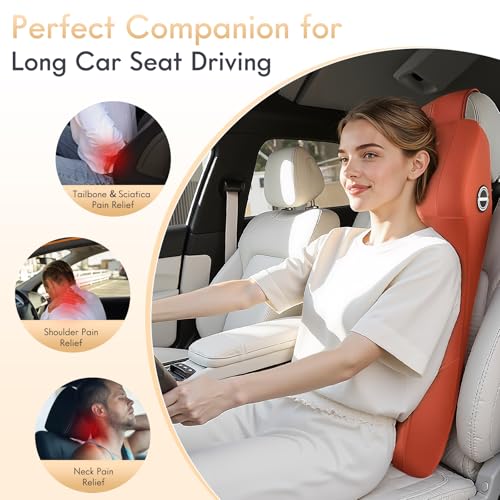 2-in-1 Lumbar Support with Headrest Pillow for Car Ergonomic Memory Foam Car Seat Back Cushion Integrated Lumbar Pillow with Car Neck Pillow for Driving Seat Relief Back Sciatica Pain, Red - color: Red, size: 2-in-1 Lumbar&headrest Pillow