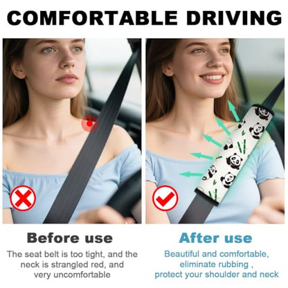 2Pcs Soft Auto Seat Belt Cover Pad Cute Cartoon Panda and Bamboo Print Car Seatbelt Shoulder Cushion for Comfortable Driving, Compatible with All Cars' Seatbelt and Backpack Straps - color: Panda