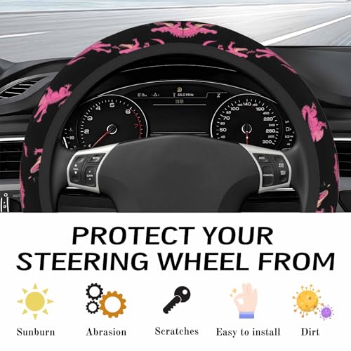 Steering Wheel Cover Accessories Neoprene Cover, Breathable Non-Slip Easy to Install Suitable for Women Men, 14.5-15.5 Inch for Car SUV Van Truck Universal - Pink Crocodile - color: Pink Crocodile