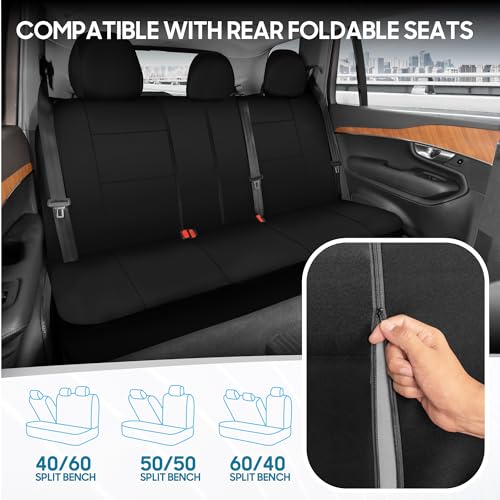 BDK PolyPro Car Seat Covers Full Set in Solid Black – Front and Rear Split Bench Seat Covers for Cars, Easy to Install Car Seat Cover Set, Car Accessories for Auto Trucks Van SUV - color: Solid Black