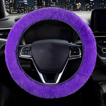 Furry Car Steering Wheel Cover, Heat Absorbing Fluffy Cover, Soft Warm Plush Non-Slip, 14 1/2-15 inch, for Women Girls, Purple - color: single cover - purple