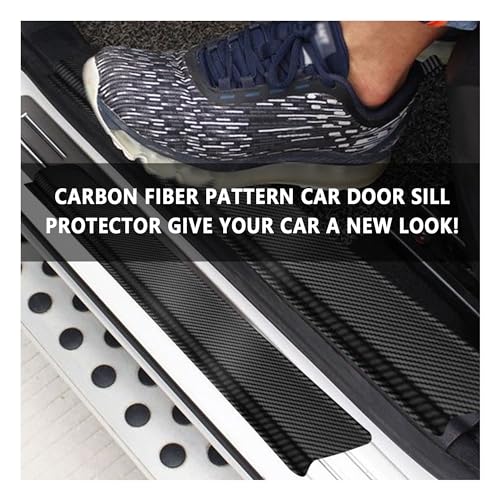 4PCS Car Door Sill Protector with Scraper,Carbon Fiber Car Door Protector Edge Guards for Front Rear Door Sills,Universal Anti-Scratch Car Door Threshold Strips (4D Black)