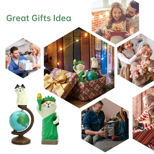 RAQWI Cute Mini Cat Holding the Torch Figurine Cute Cat Standing on Globe Figurine for Office, Home Decoration Perfect Cute Cat Gift for Cat Lovers - style: Globe