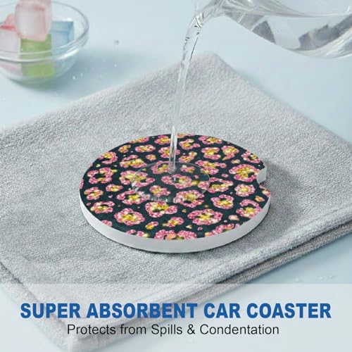 Ceramic Car Coasters, 2 Pack, 2.64" Absorbent Car Cup Holder Coasters, Cute Ceramic Car Coasters for Women, Gold Crystal Diamond Pattern - color: Gold Crystal