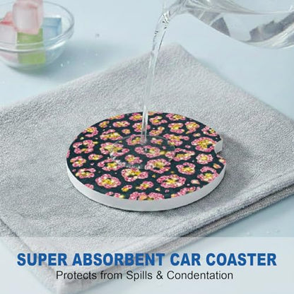 Ceramic Car Coasters, 2 Pack, 2.64" Absorbent Car Cup Holder Coasters, Cute Ceramic Car Coasters for Women, Gold Crystal Diamond Pattern - color: Gold Crystal