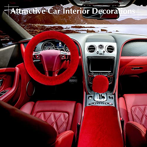 ZYNQACC 1 Set 8 Pieces Fluffy Steering Wheel Cover Set,Warm Soft Fuzzy Steering Wheel Covers for Women/Girls,Universal 15 Inches Girls Car Accessories (Red) - color: Red