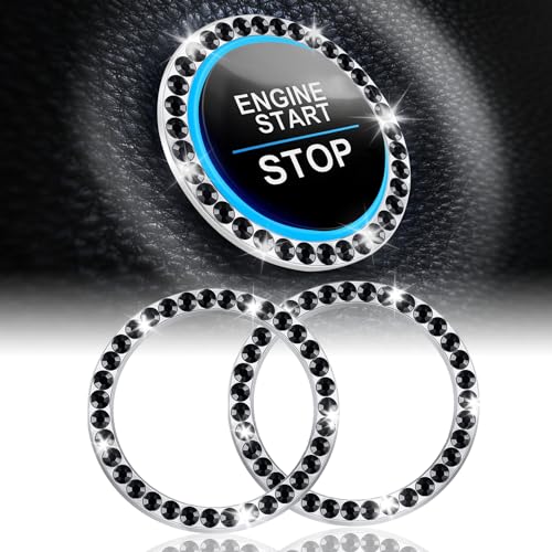 LivTee 2 PCS Crystal Rhinestone Car Engine Start Stop Decoration Ring, Bling Car Interior Accessories for Women, Push to Start Button Cover Sticker, Automotive Decals, Black - color: Black