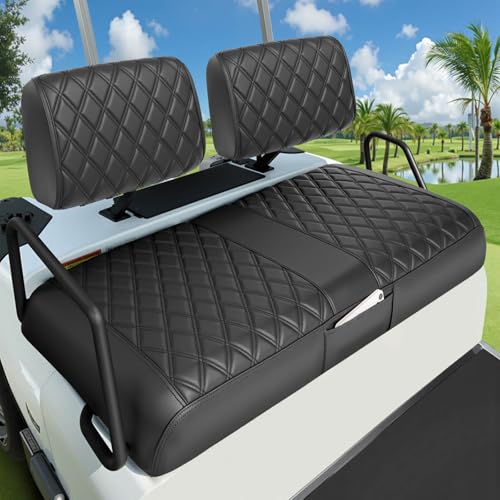Club Car DS Pre-2000 Golf Cart Seat Cover Thick Premium Marine Leather Made with Custom Diamond Stripe Soft Comfortable/Anti-Scratch/Anti-Fading/NO Stapler Required - style: Fit Club Car DS Pre 2000 Front Seat
