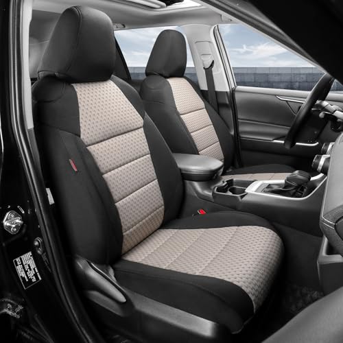 Rav4 Cloth Seat Covers Full Set for 2019-2024 2025 Toyota Rav4 LE,XLE,XLE Premium,Limited SUV,Fully Covered,UV Resistant Polyester Car Seat Protector,Fit Like A Glove(Black & Beige) - color: Polyester(Black & Beige), size: 2019-2025 RAV4(Not for Hybrid &