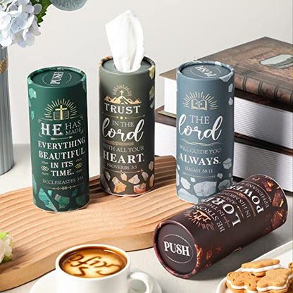 8 Pcs Car Tissue Holder Christian Verses Cylinder Boxes with Facial Tissue Bulk Religious Disposable Round Bible Napkins for Women Teacher Prayer Nurse Mother's Day Holiday Supplies Gifts