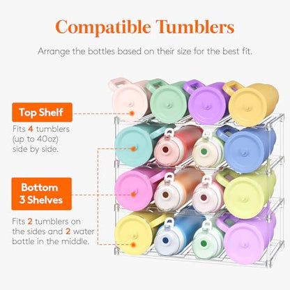 Lifewit Stackable Bottle Storage Organizer, Clear Freestanding Wine Holder for Cabinet, Large Slot Water Bottle Tumbler Organizer for Pantry, Plastic Wine Rack for Fridge Cellar, 4Tier Hold 16 - size: 4 Tier-16 Bottle