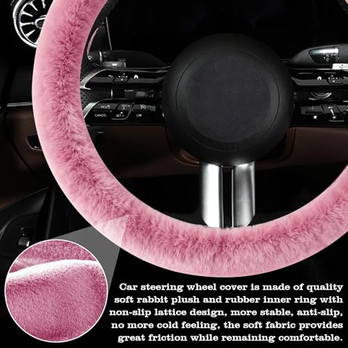 Furry Warm Steering Wheel Cover, Universal 14.5-15 Inch Winter Plush Warm Steering Wheel Cover, Soft Fluffy, Anti-Slip Design, Soft Texture (Pink) - color: Pink Plush